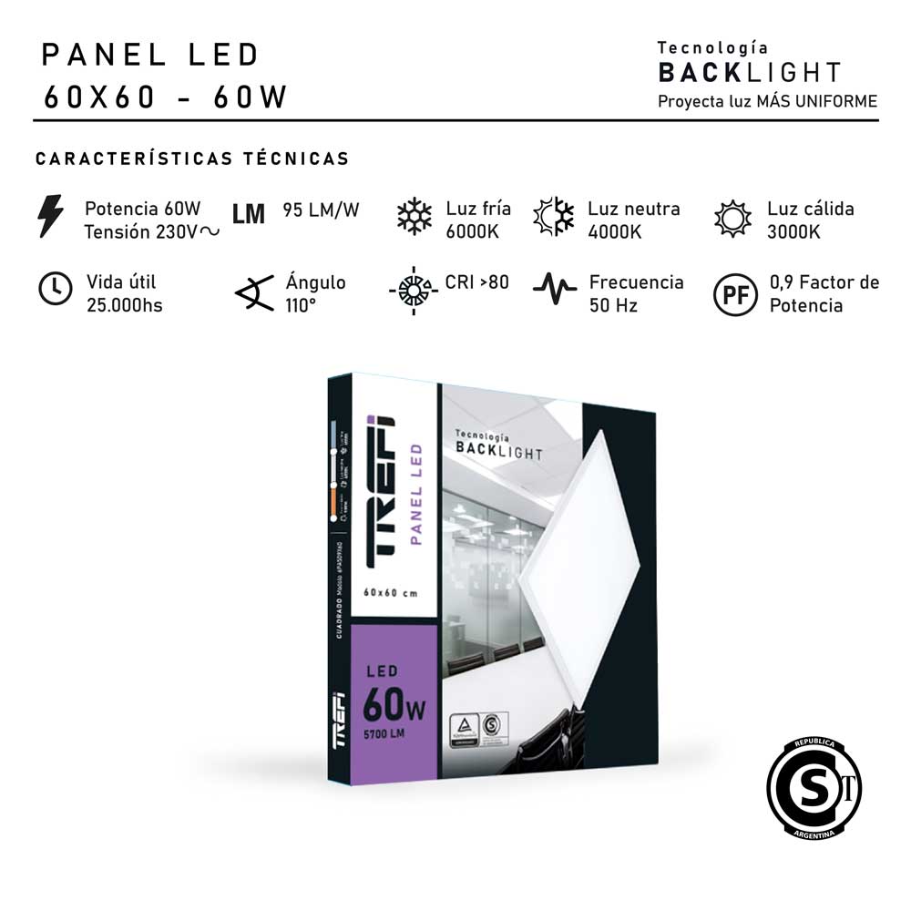 Panel LED de 60 x 60 cm 60 W